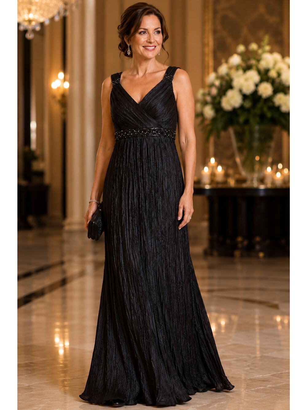 Alex Evenings Formal Gown Black Beaded Empire Waist Sleeveless Evening Dress 14